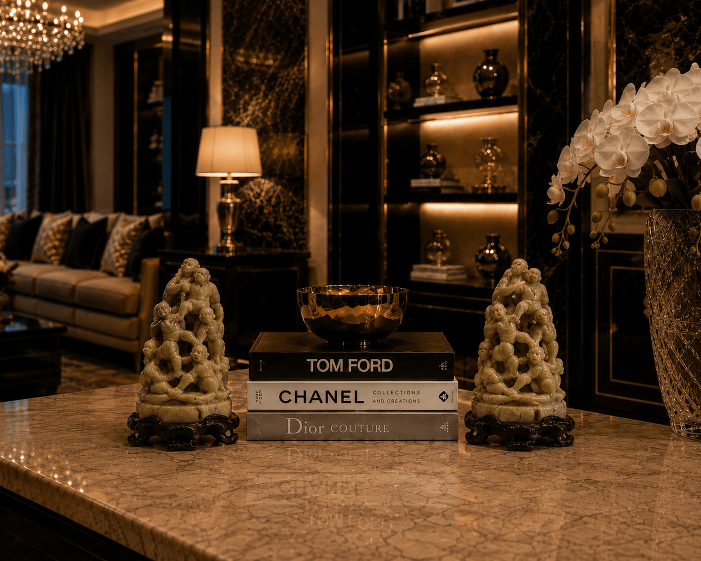 Pair Of Hand-Carved Jade Soapstone Pyramid Of 7 Acrobatic Monkeys Figurines - Image 4
