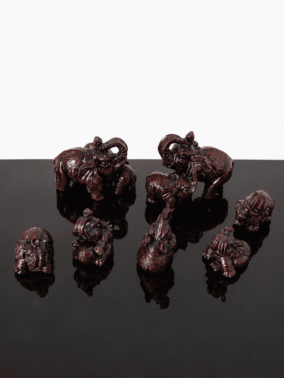 Set of Vintage Lucky Feng Shui Set Of 8 Trunk-Up Elephant Red Resin Figurines - Image 6