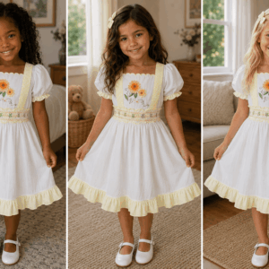 Proper Peony Ruthie Girl Dress In Yellow With Floral Embroidery On The Bling Girls Daughters