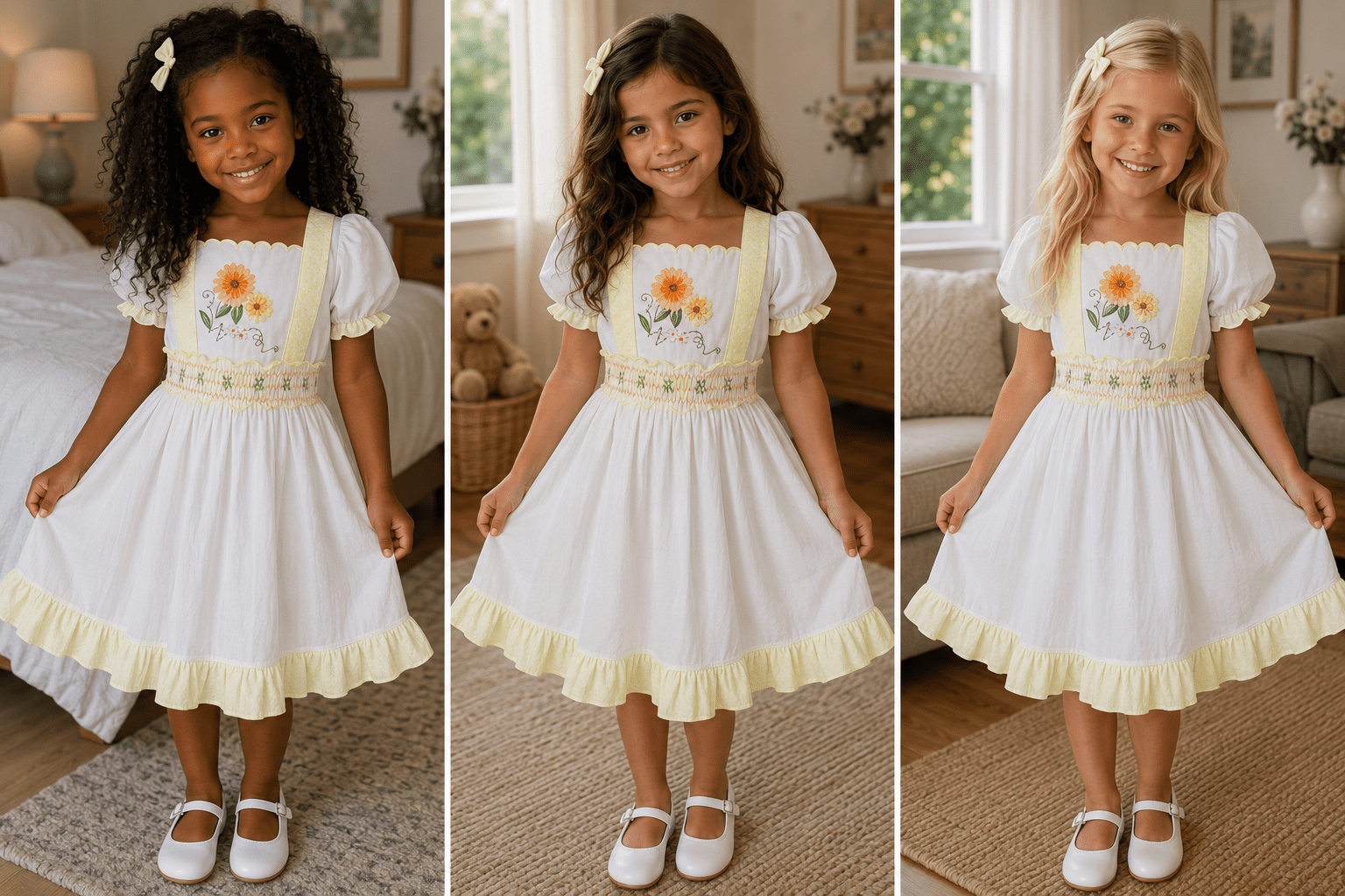 Proper Peony Ruthie Girl Dress In Yellow With Floral Embroidery On The Bling Girls Daughters