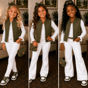 Vintage Plum Blossoms Satin Girls Quilted Vest Olive Drab, Navy Blue, Black With A Traditional Mandarin Collar Leaf Pattern, On The Bling Girls Sons (Copy)