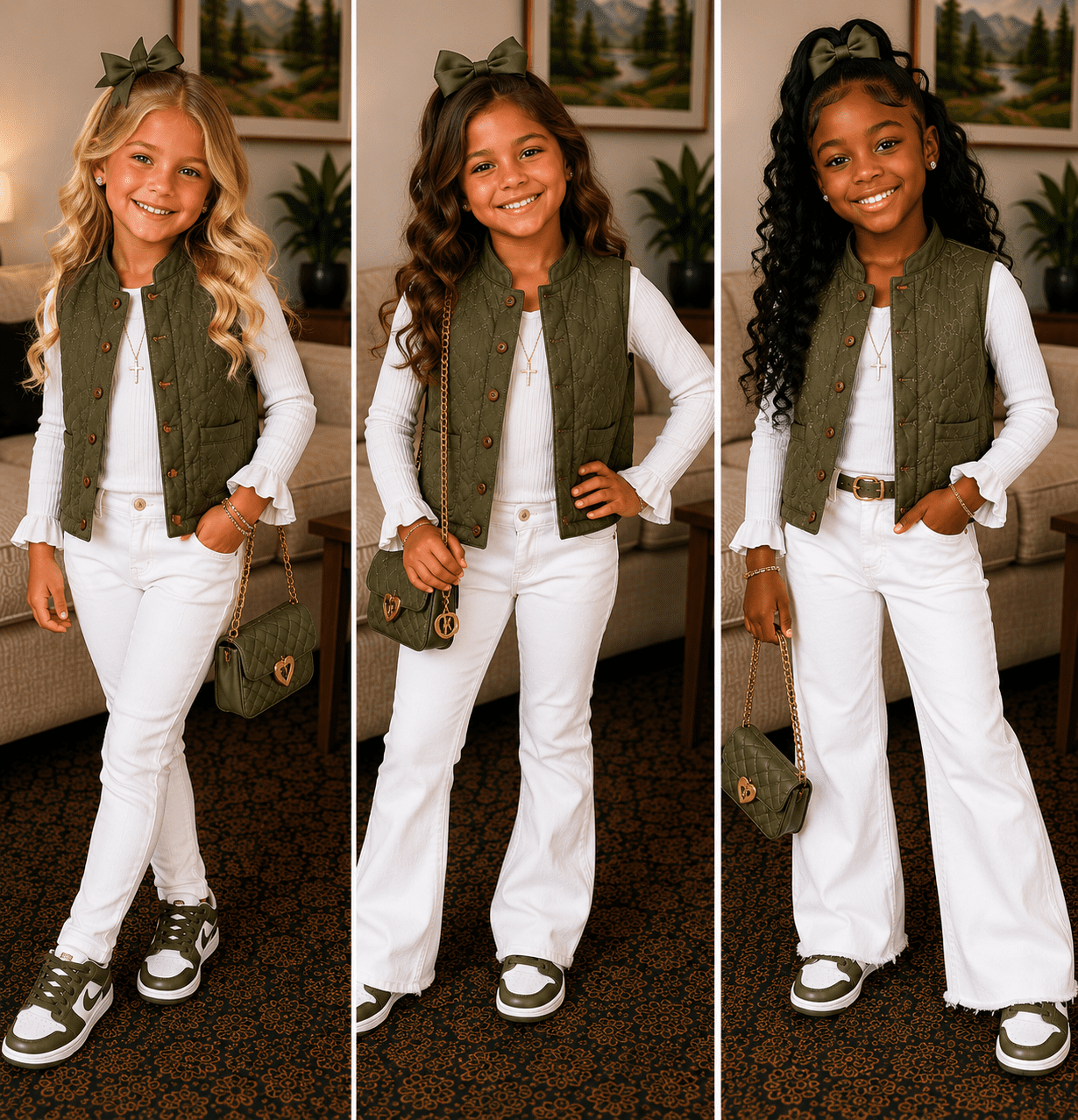 Vintage Plum Blossoms Satin Girls Quilted Vest Olive Drab, Navy Blue, Black With A Traditional Mandarin Collar Leaf Pattern, On The Bling Girls Sons (Copy)
