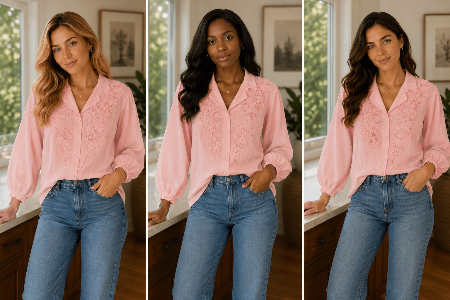 Vintage Pink Blouse Women's Long Sleeve Embroidered Floral Fitted Shirt On The Bling Girls