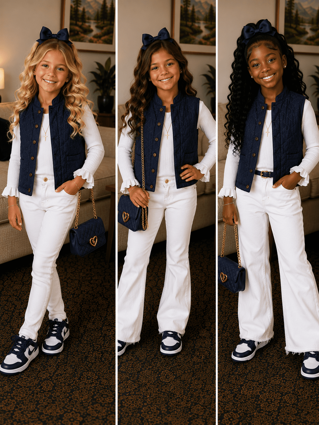 Vintage Plum Blossoms Satin Girls Quilted Vest Olive Drab, Navy Blue, Black With A Traditional Mandarin Collar Leaf Pattern, On The Bling Girls Sons (Copy) - Image 3