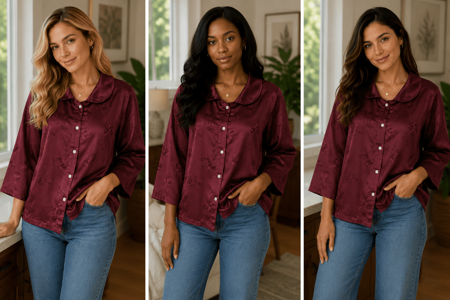Vintage Burgundy Blouse Women's Long Sleeve Embroidered Floral Fitted Shirt On The Bling Girls
