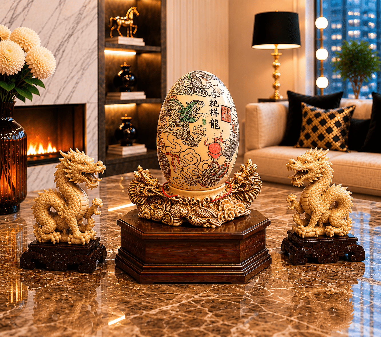 Vintage Chinese Hand-Carved Marble Egg With Dragon Base - Image 6