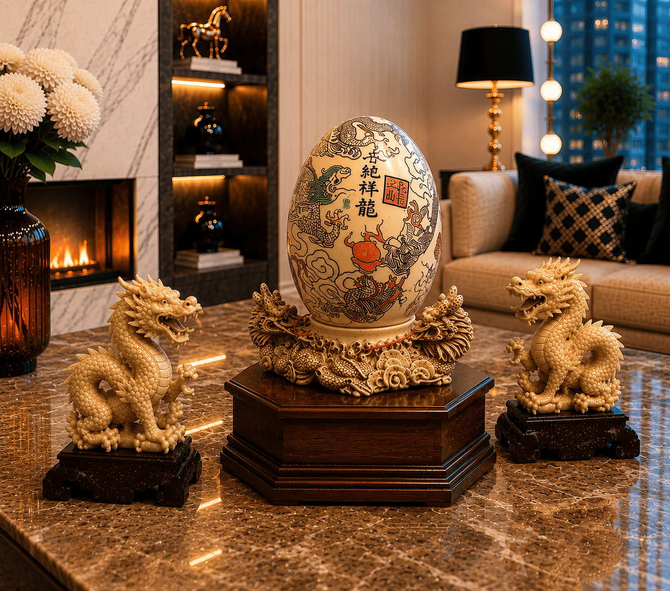Vintage Chinese Hand-Carved Marble Egg With Dragon Base - Image 5