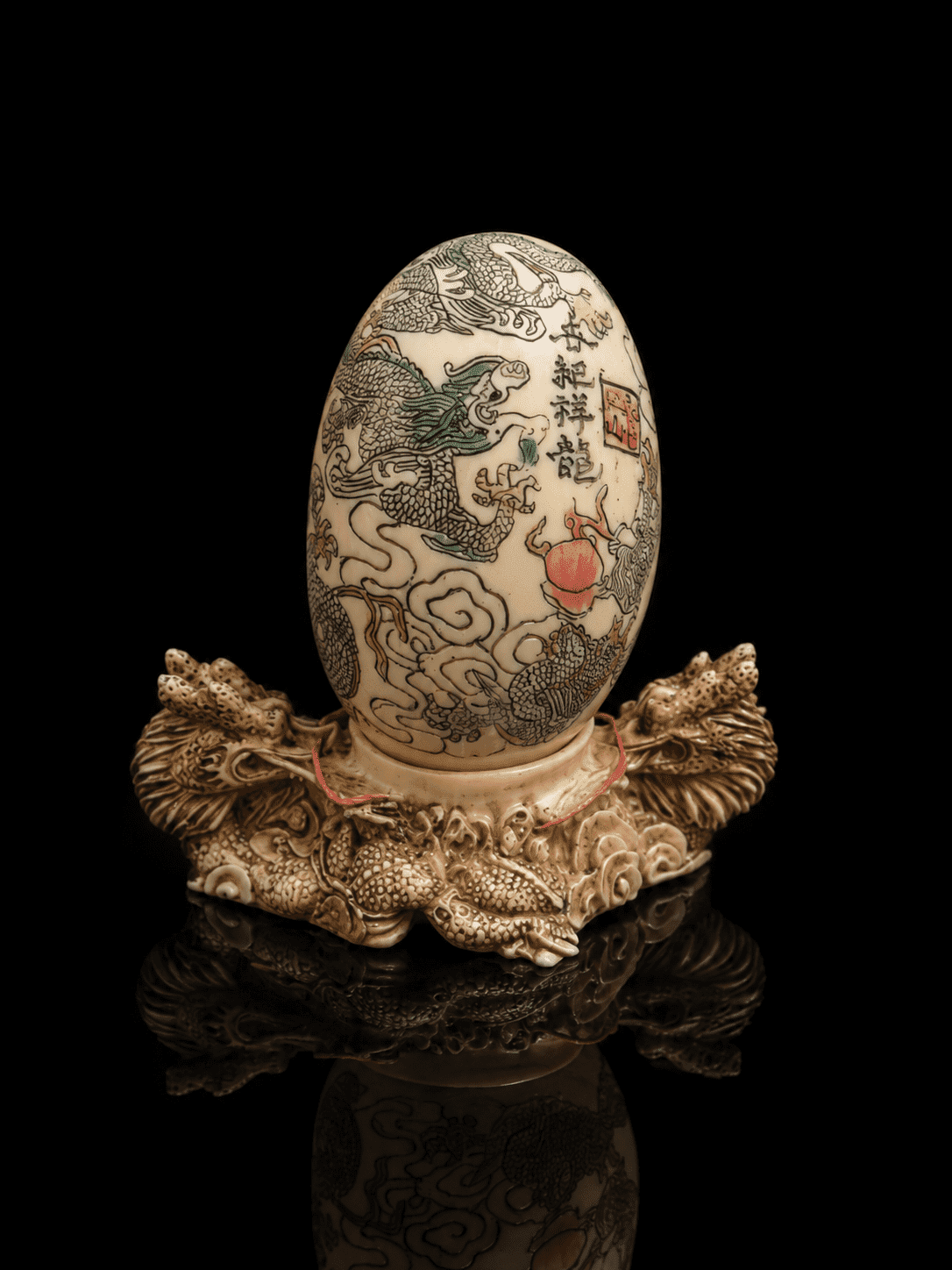 Vintage Chinese Hand-Carved Marble Egg With Dragon Base - Image 7