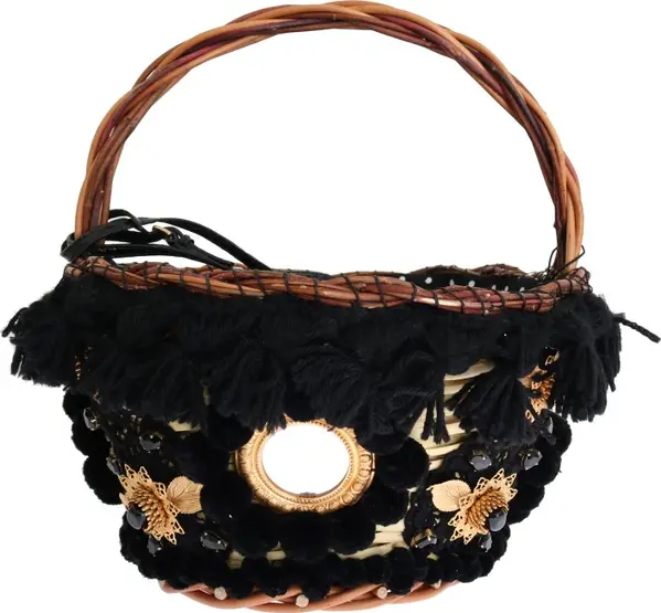 Dolce & Gabbana Beige Straw Snakeskin Pom Pom Crystal AGNESE Bucket Bag Exotic Italian Luxury Masterpiece