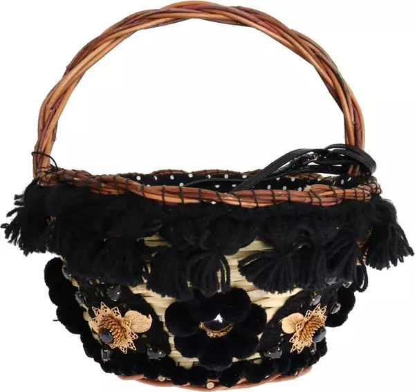 Dolce & Gabbana Beige Straw Snakeskin Pom Pom Crystal AGNESE Bucket Bag Exotic Italian Luxury Masterpiece - Image 3