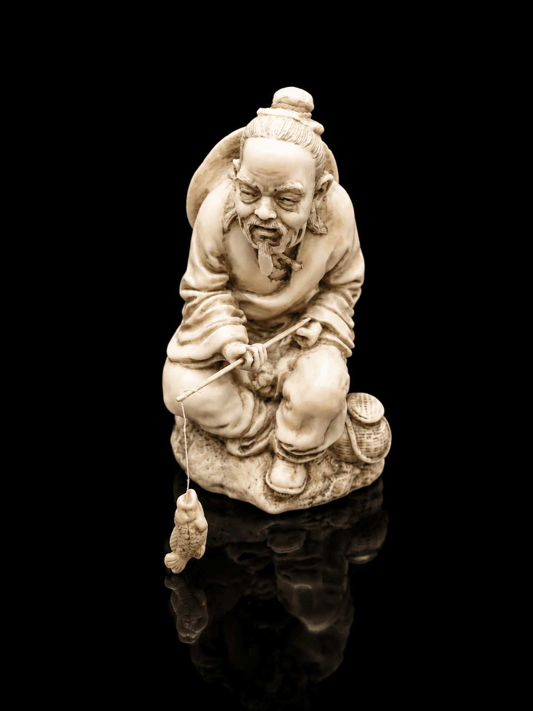 Vintage Feng Shui Jiang Ziya (Taigong) Ivory-Tone Resin Figurine - Image 7