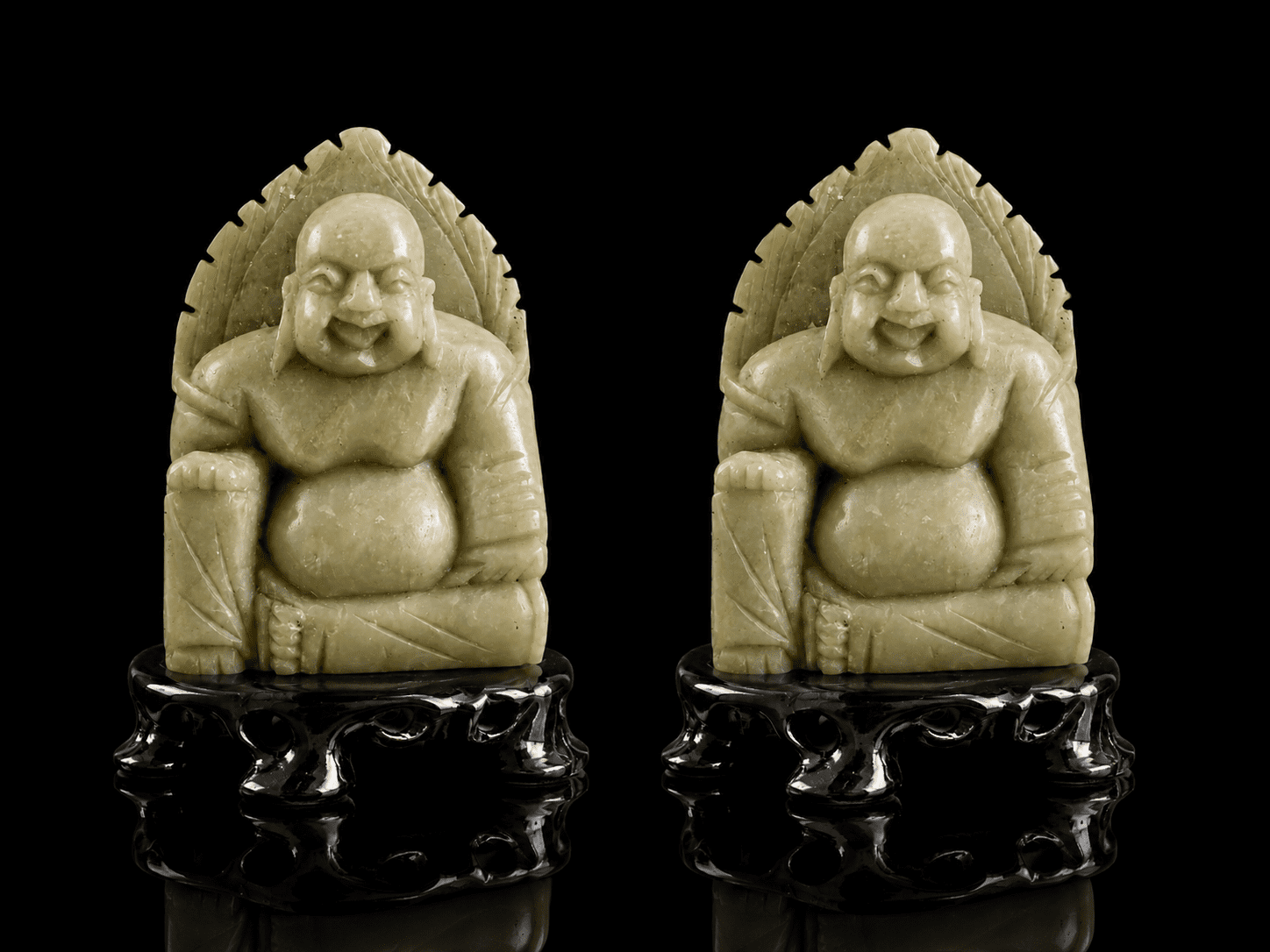 Set Of Laughing Buddha Jade Soapstone Figurines - Image 7