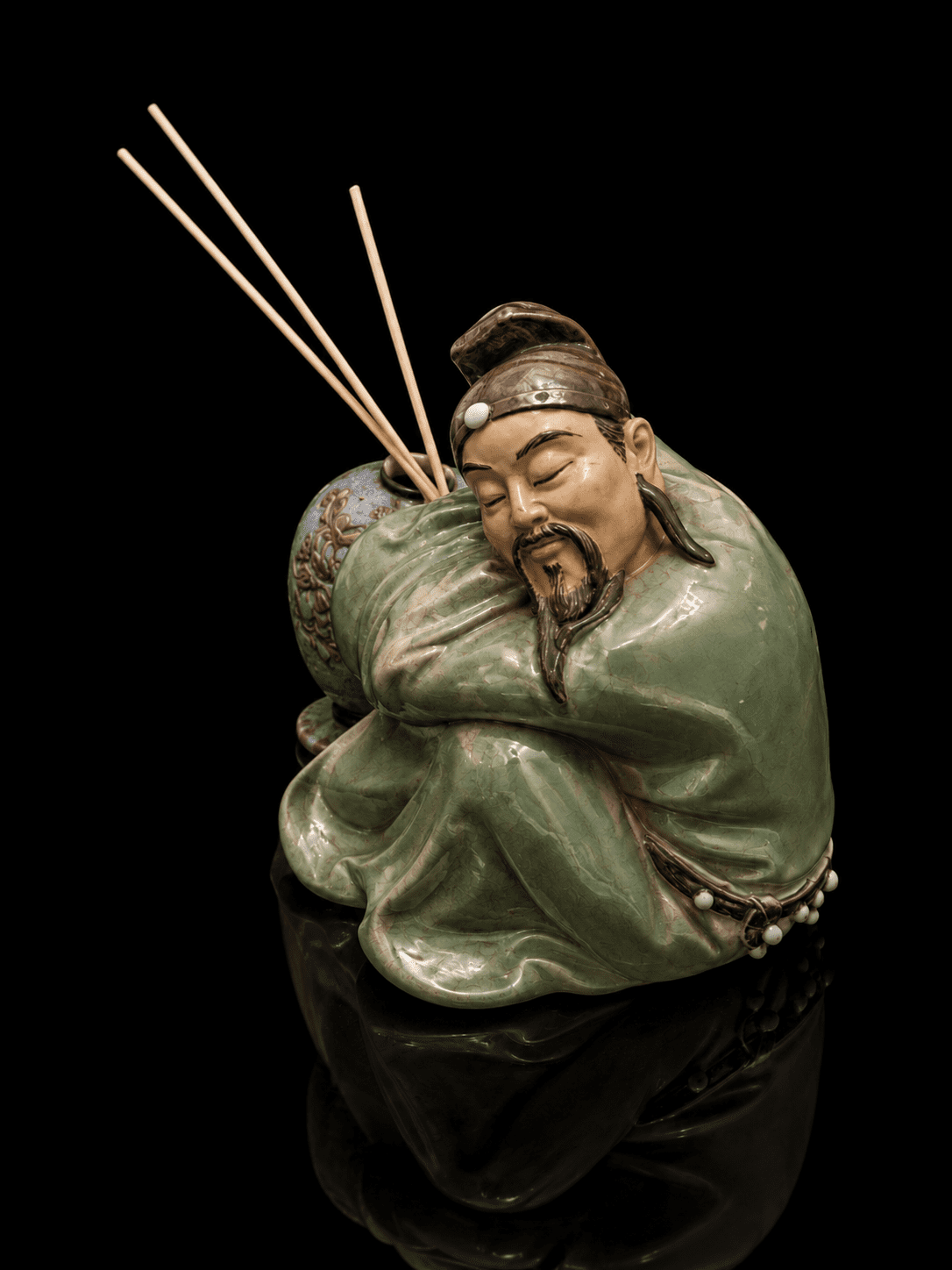 Vintage Chinese Shiwan Glazed Mudman Scholar Incense Holder - Image 7