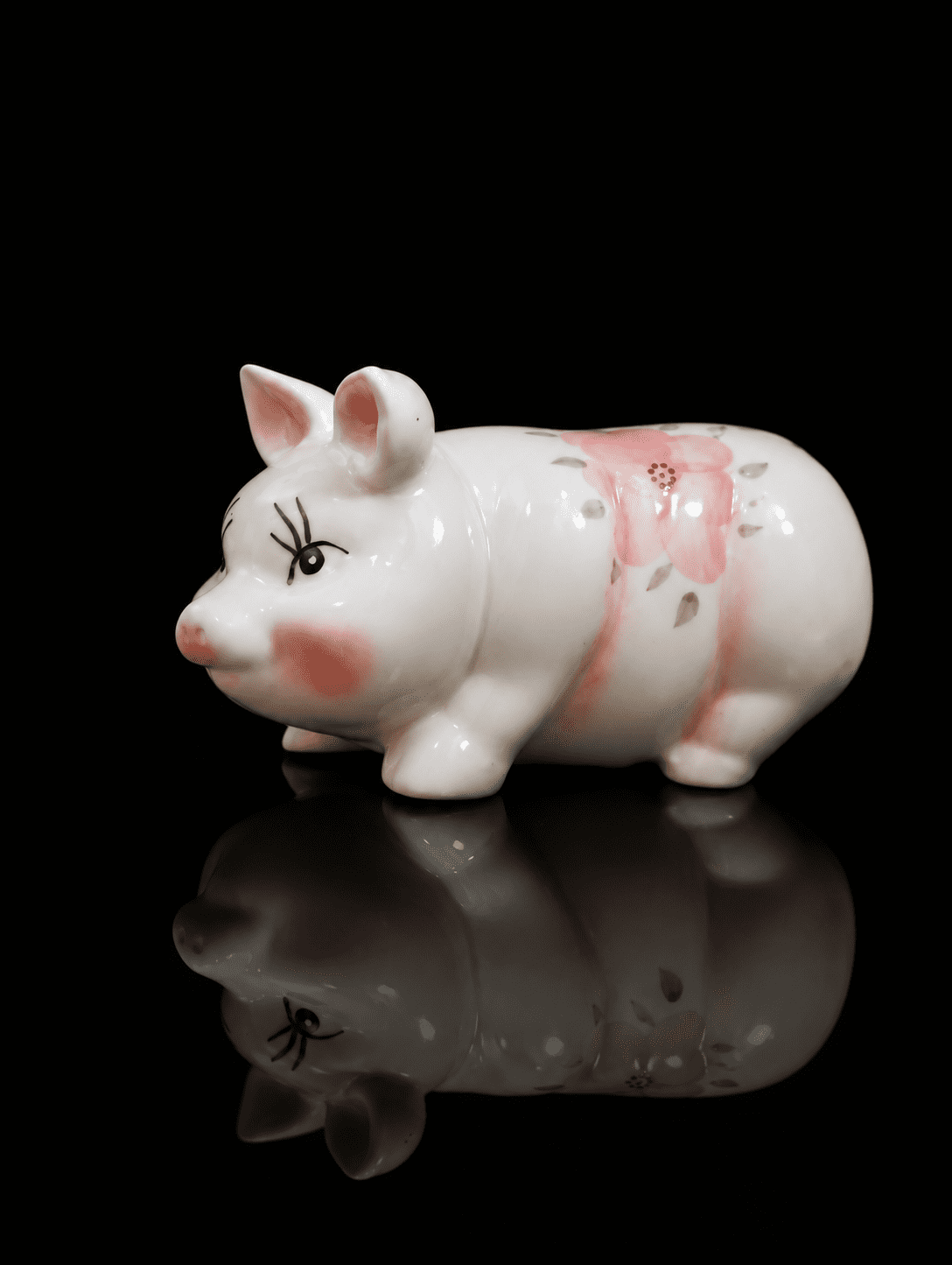 Vintage Ceramic Piggy Bank With Pink Flowers & Gold Trim - Image 7