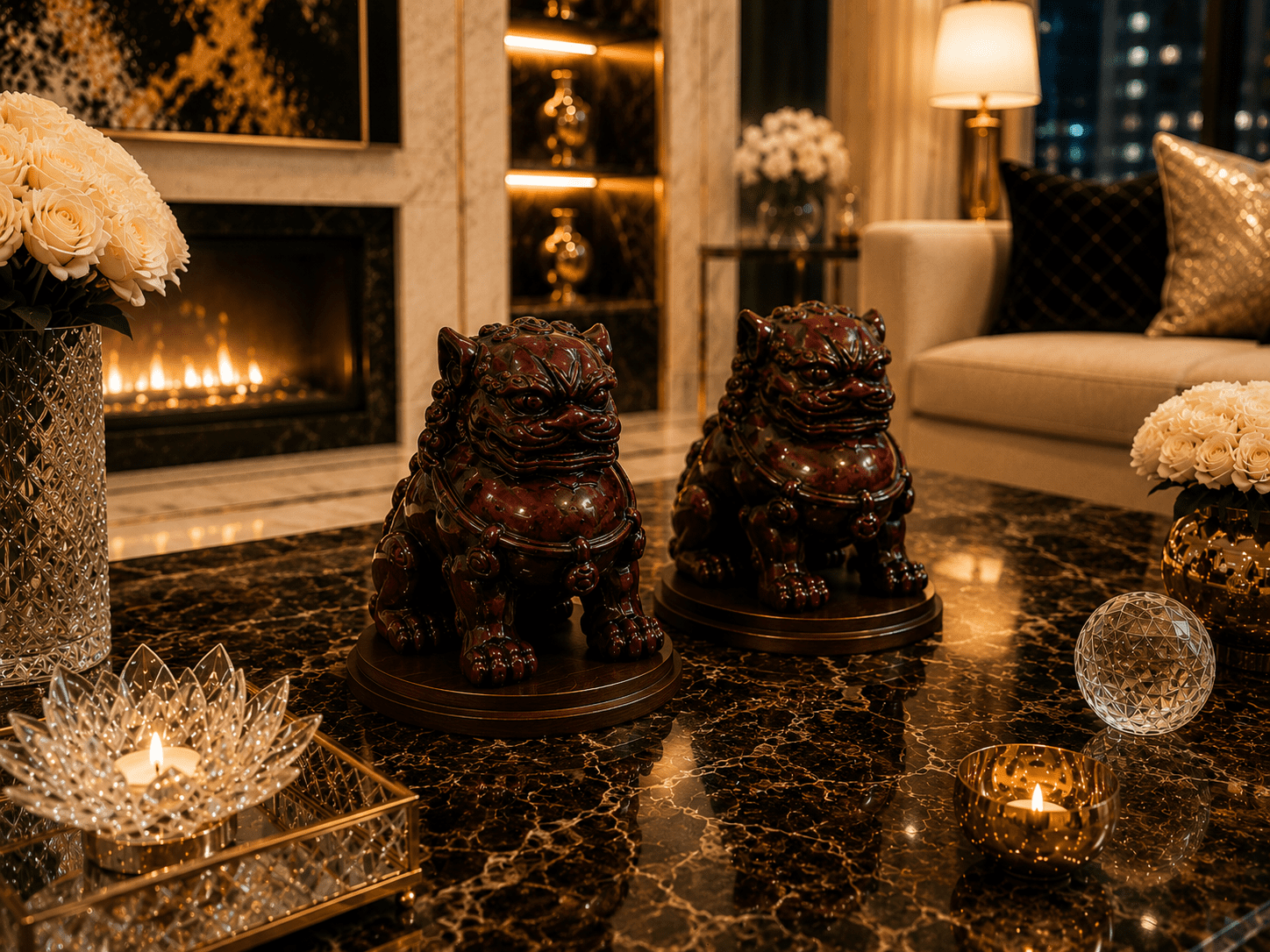 Set Of Vintage Lucky Feng Shui Foo Dog Guardian Lion Figurines