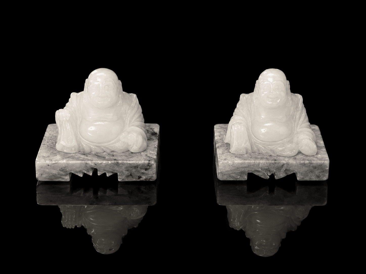 Pair Of Vintage White Jade Laughing Buddha Figurines - Image 7