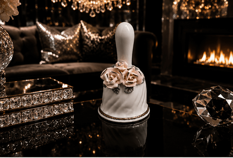 Vintage Porcelain Bell With 3D Pink Roses & Gold Trim - Image 4