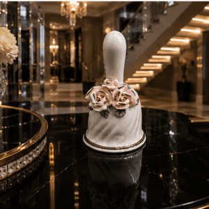 Vintage Porcelain Bell With 3D Pink Roses & Gold Trim