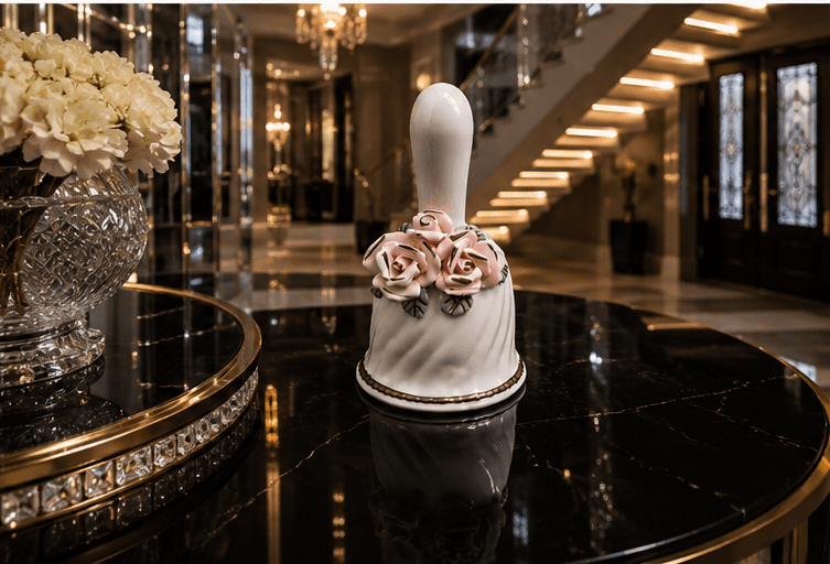 Vintage Porcelain Bell With 3D Pink Roses & Gold Trim