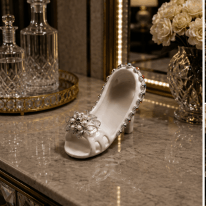 Vintage Ceramic Slipper With Rhinestones & Pearl Embellishments
