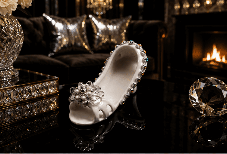 Vintage Ceramic Slipper With Rhinestones & Pearl Embellishments - Image 3