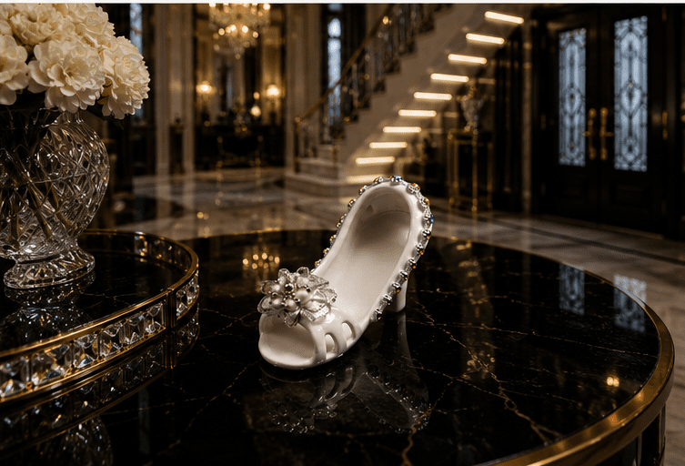 Vintage Ceramic Slipper With Rhinestones & Pearl Embellishments - Image 2
