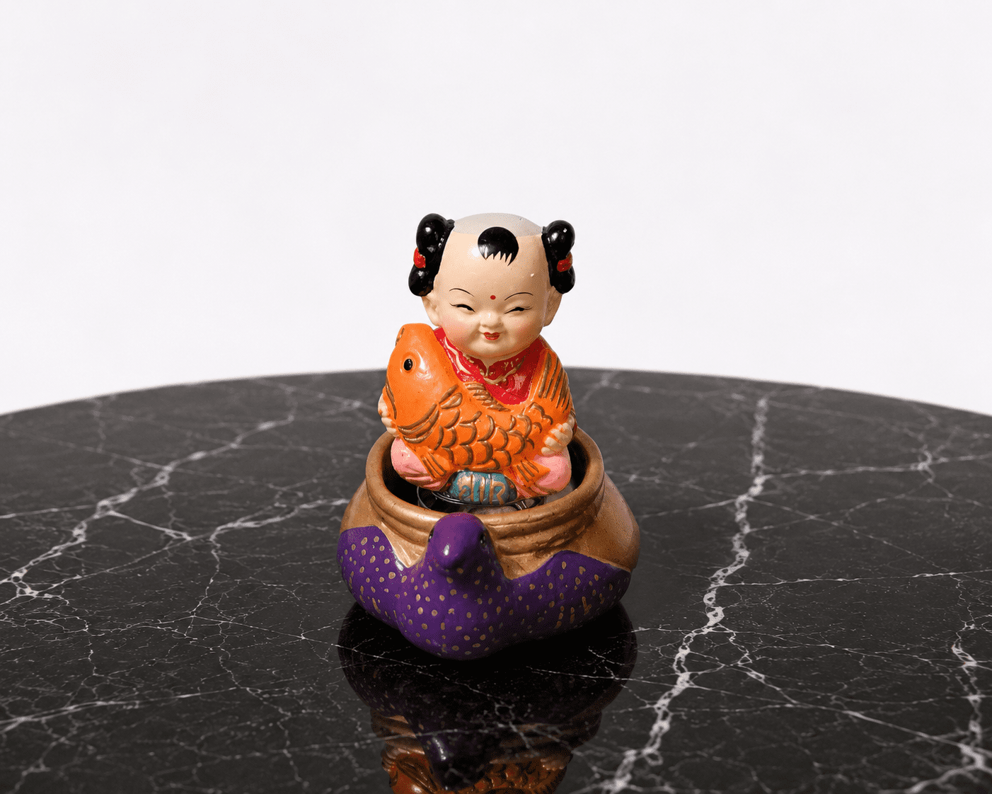 Vintage Chinese Child Holding Koi Fish Bobble Head Figurine - Image 4