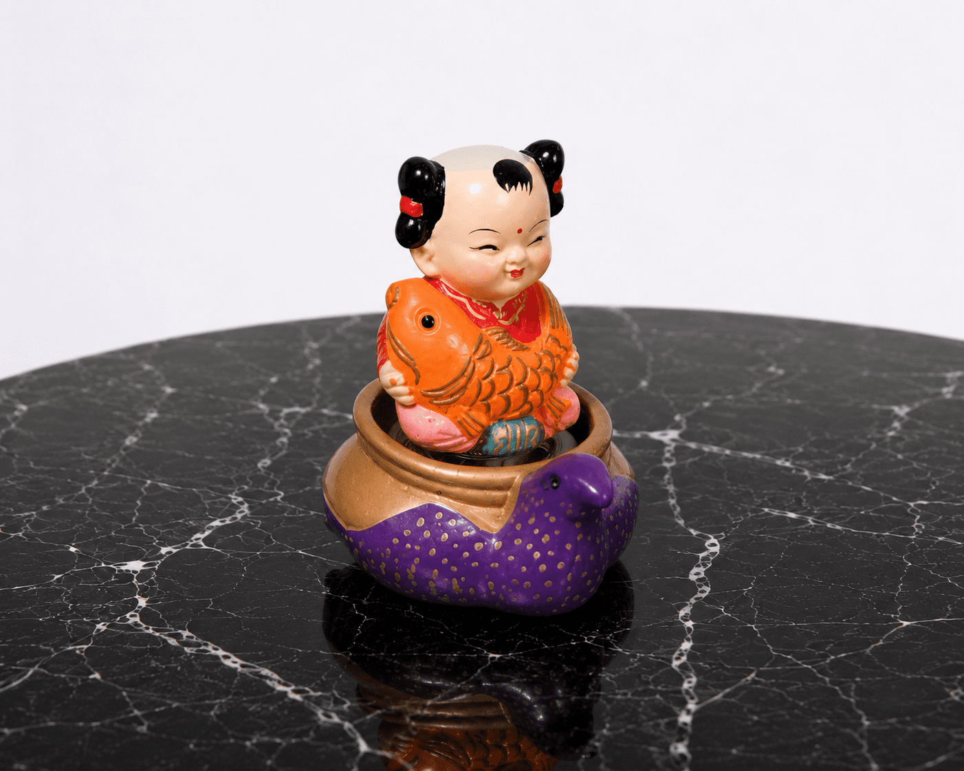 Vintage Chinese Child Holding Koi Fish Bobble Head Figurine - Image 3