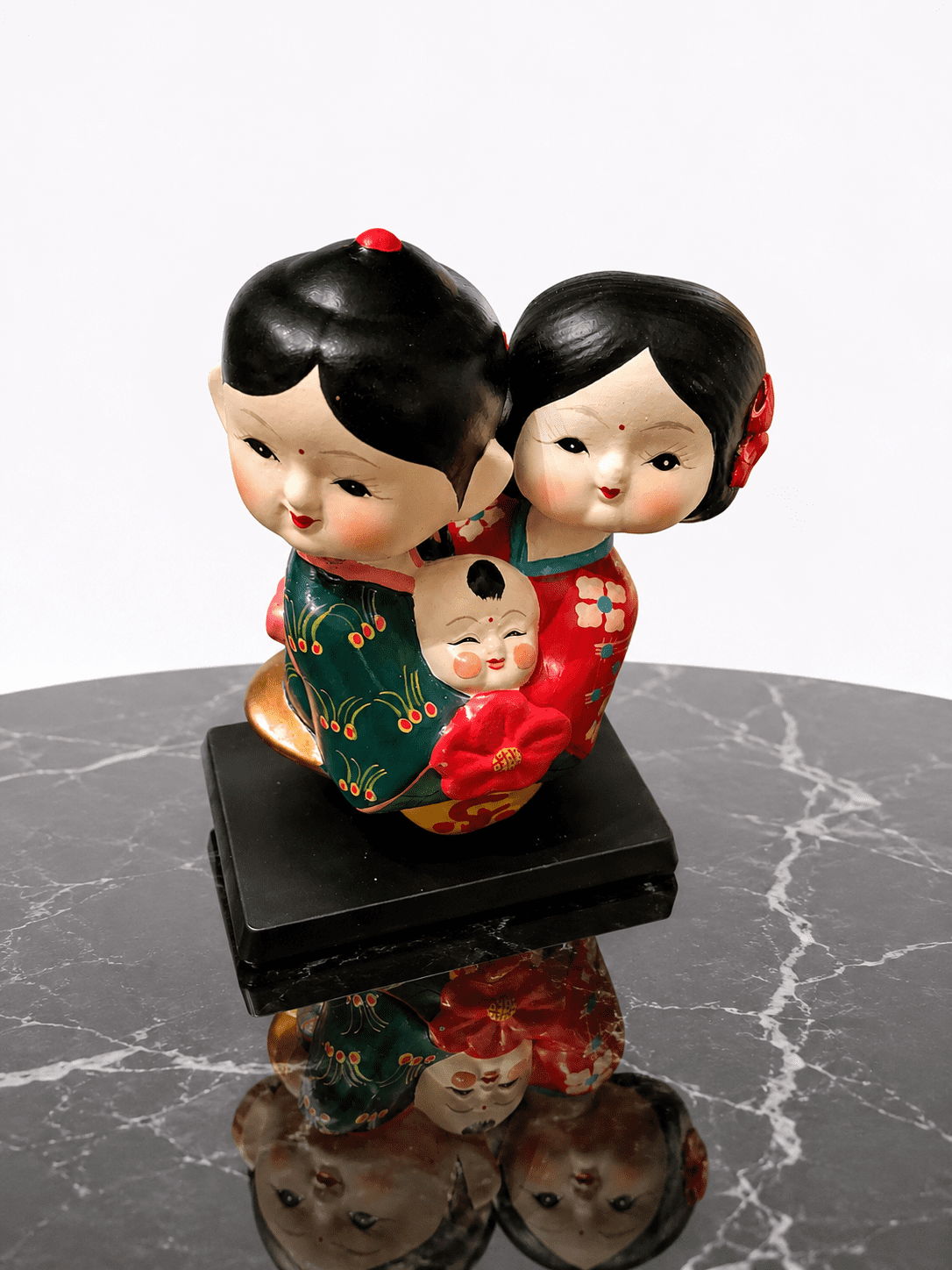 Vintage Hand-Painted Asian Bobble Head Family Figurine - Image 2