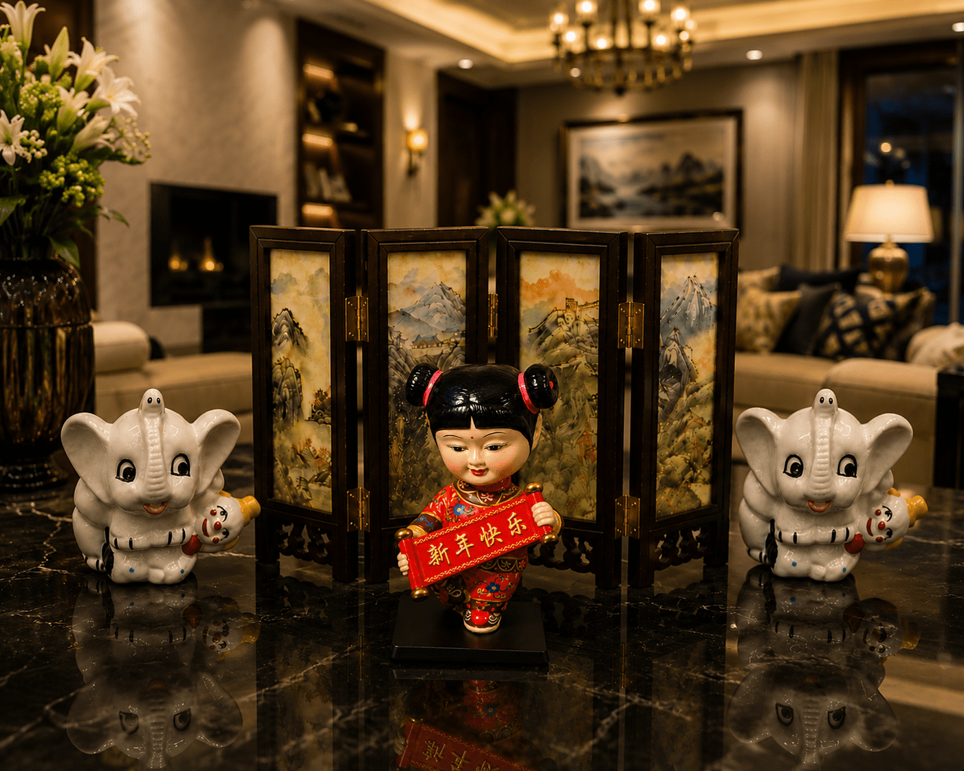 Vintage Chinese Woman Bobble Head Nodder Doll