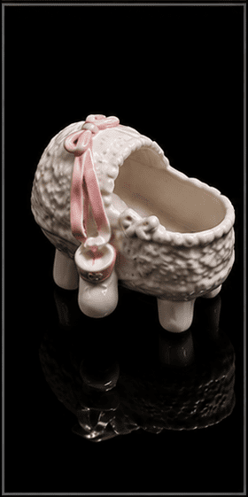Vintage Ceramic Baby Girl Bassinet Planter With Pink Ribbon & Booties - Image 2