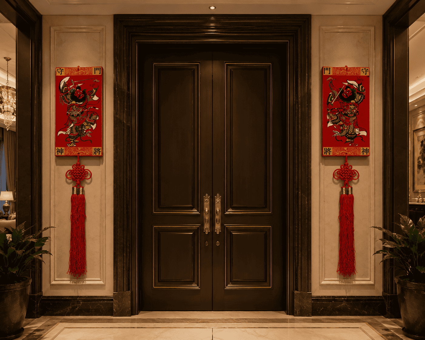 Hand-Painted Chinese Door God (Men Shen) Wooden Guardian Plaques - Image 2