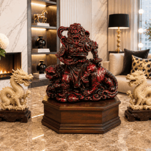 Vintage Feng Shui Zhao Gongming Riding Tiger Red Resin Figurine