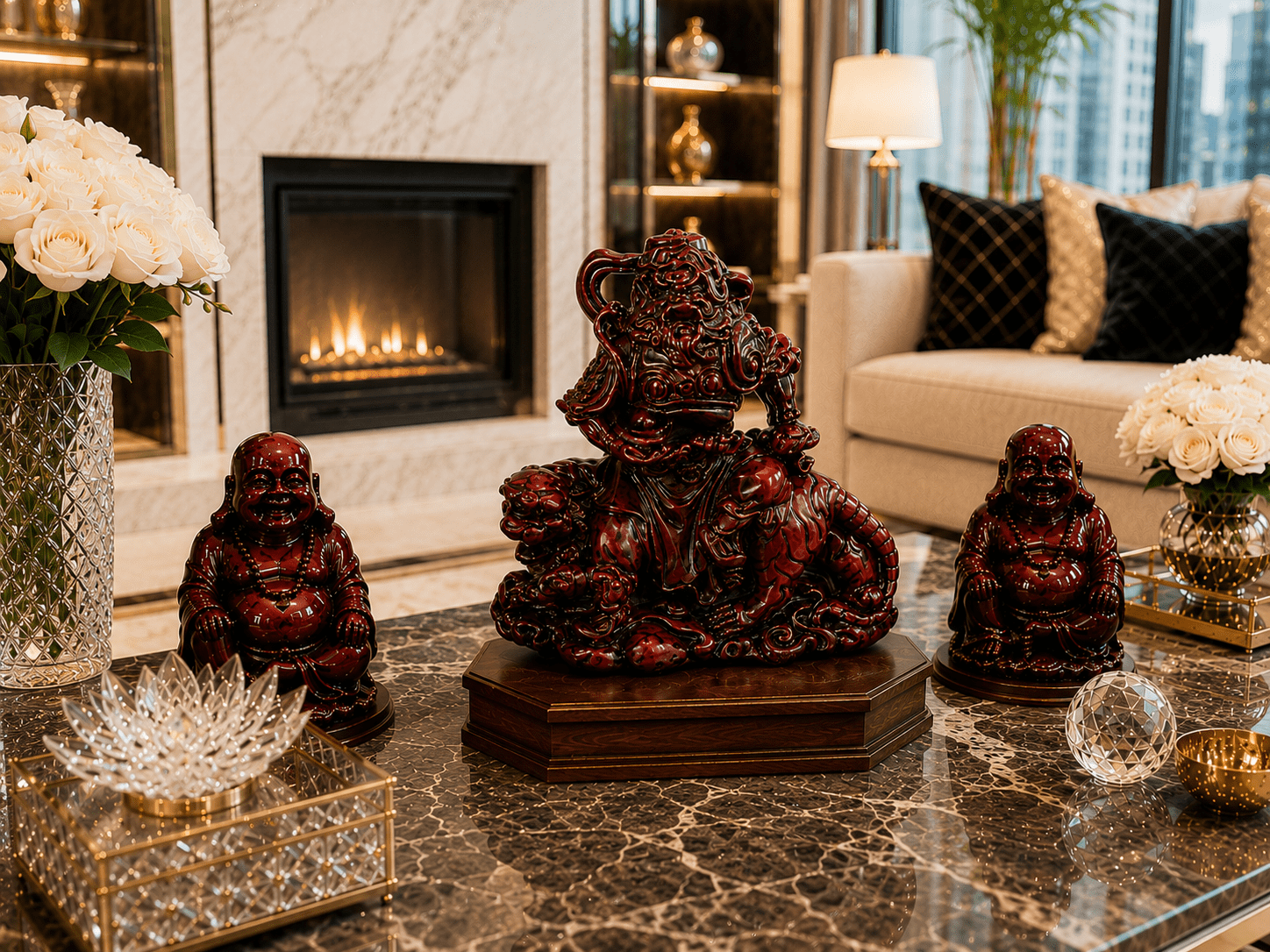 Vintage Feng Shui Zhao Gongming Riding Tiger Red Resin Figurine - Image 4
