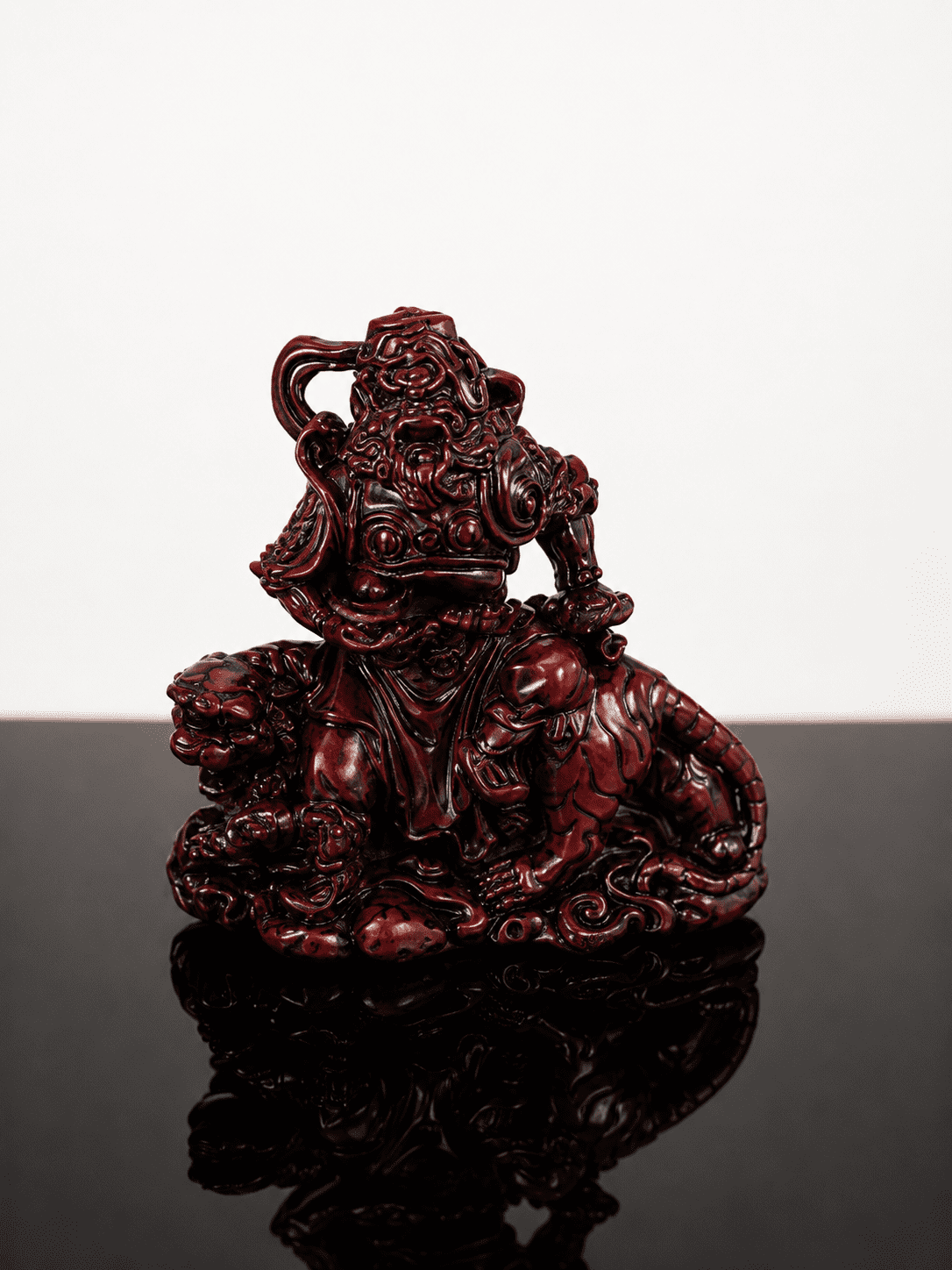 Vintage Feng Shui Zhao Gongming Riding Tiger Red Resin Figurine - Image 2