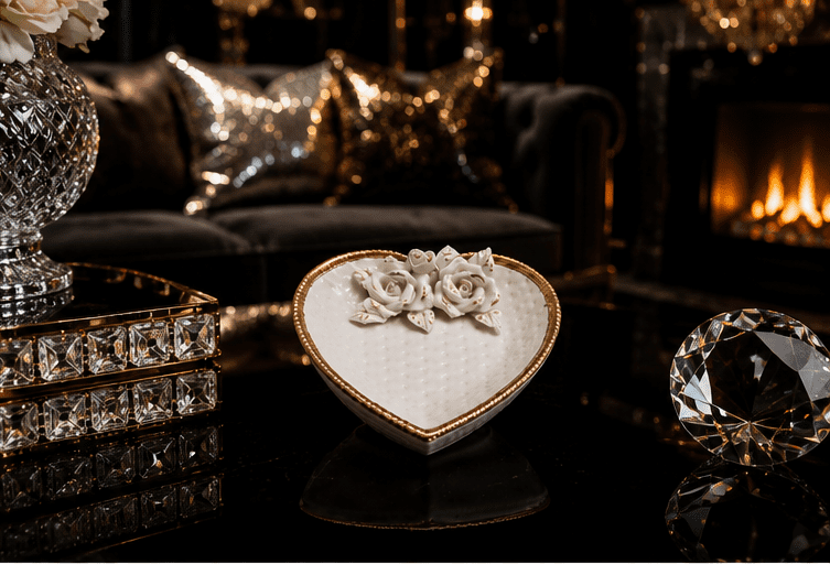 Vintage Porcelain Heart-Shaped Trinket Dish With Handcrafted Roses & Gold Leaf Accents - Image 3