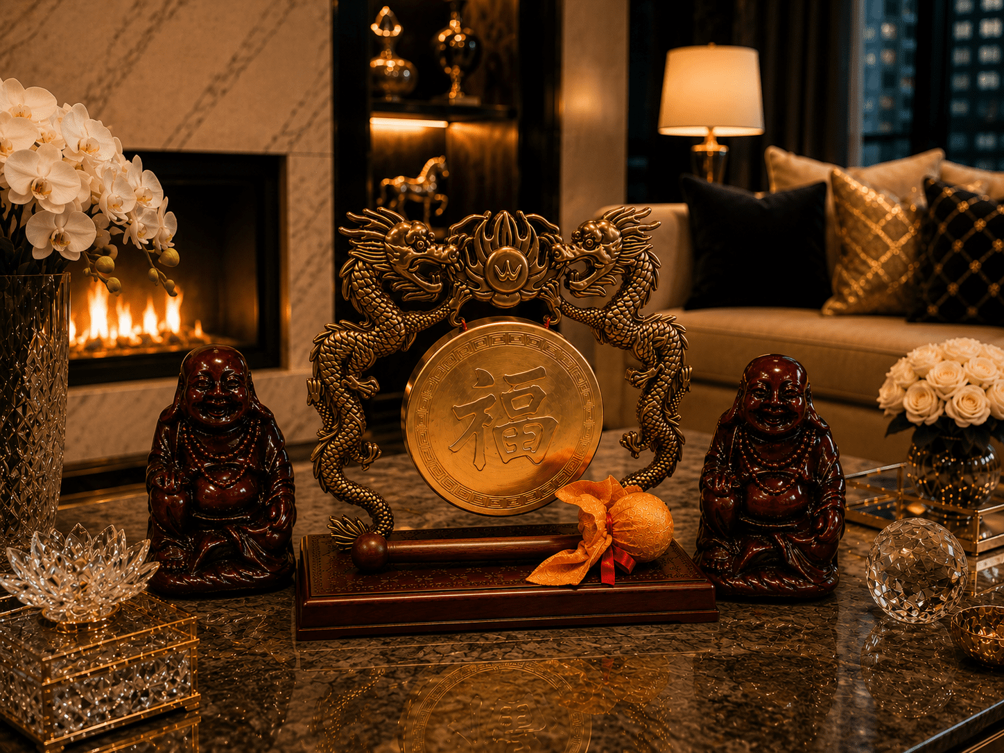 Set Of Vintage Lucky Feng Shui Red Resin Laughing Buddha Figurines - Image 4