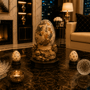 Vintage Pair Of Hand-Painted Marble Eggs With Display Base