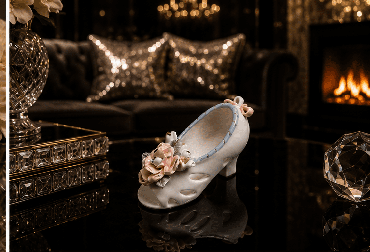 Vintage Bone China Ladies High-Heeled Shoe With Pink Roses & Bow - Image 4